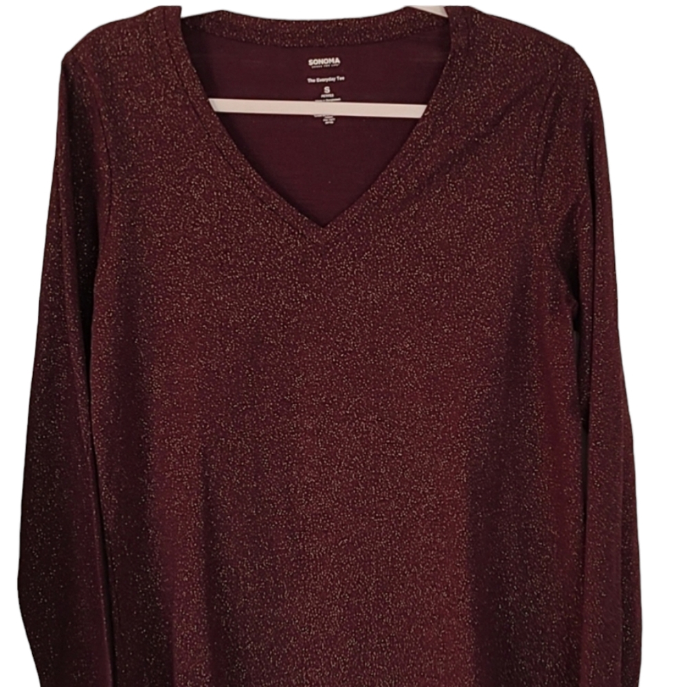 SONOMA THE EVERY DAY TEE BY SONOMA SIZE SMALL PETITE BURGUNDY - Picture 2 of 8
